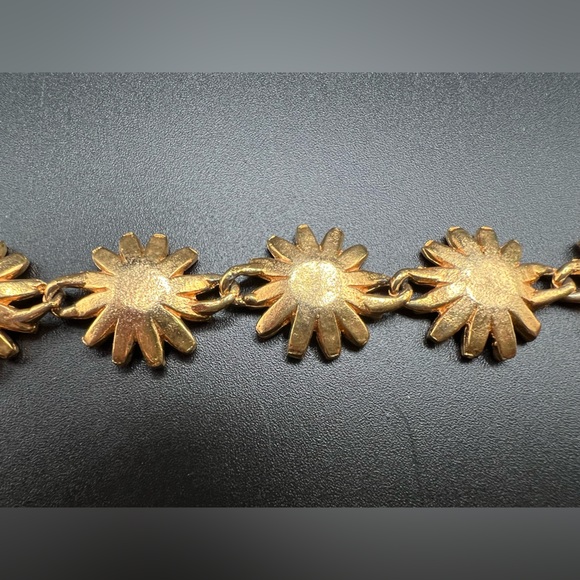 Vtg Weiss White & Yellow Enamel Sunflower Daisy Flower Goldtone Link Bracelet - Picture 10 of 12